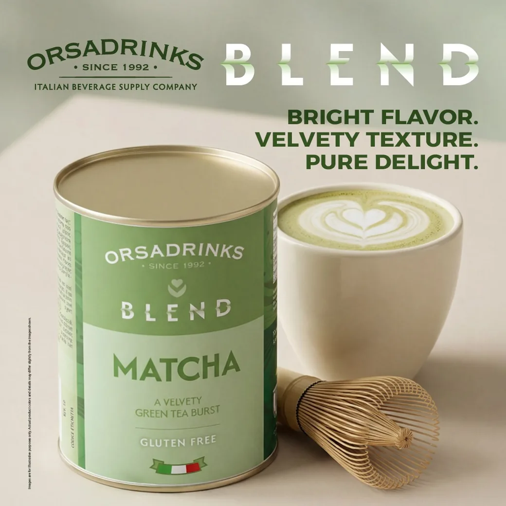 ODK Blend Matcha: sabor brillante, textura aterciopelada — bote y latte