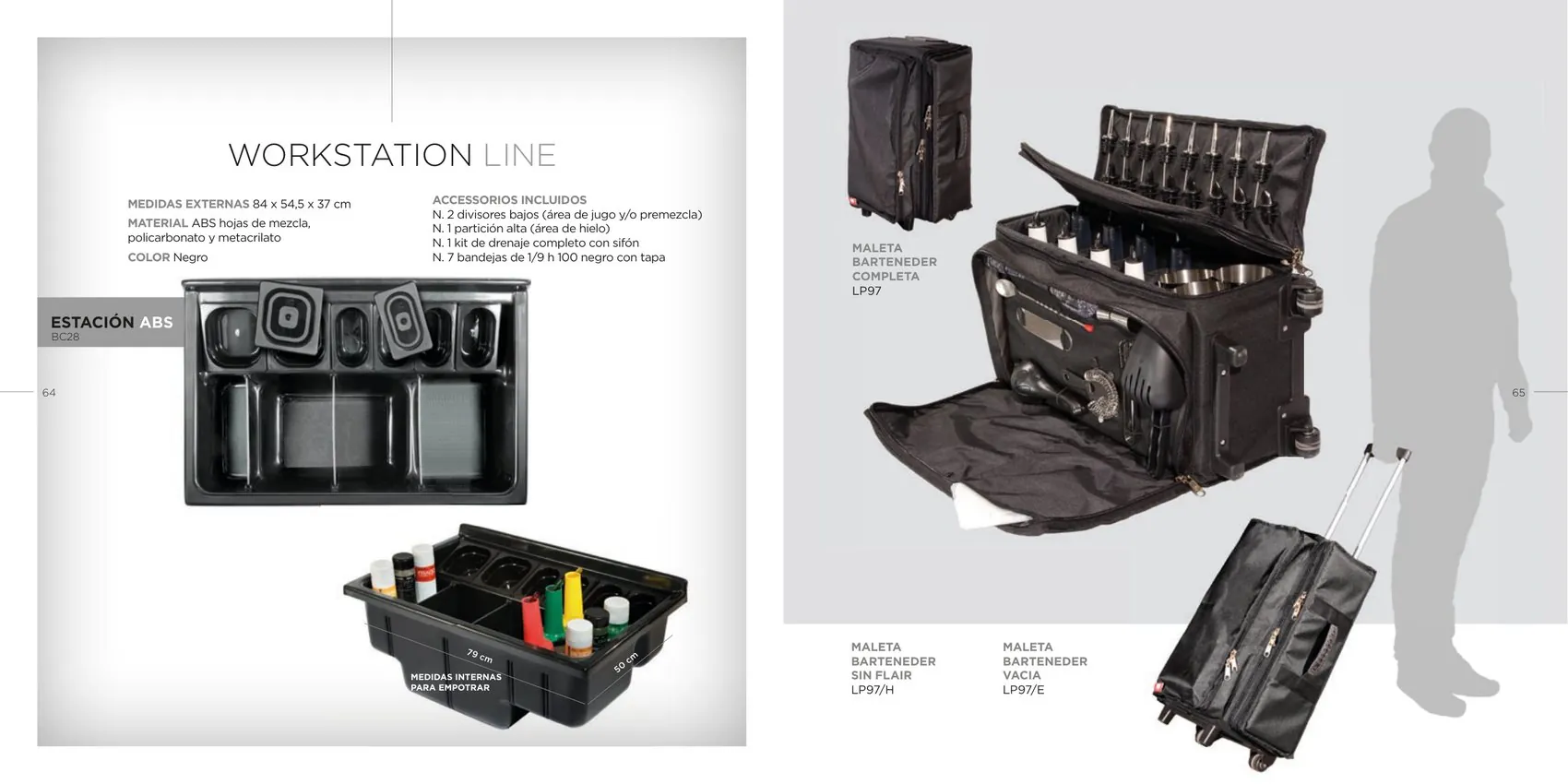 Workstation Line: estación ABS y maletas Bartender completas, sin flair y vacías