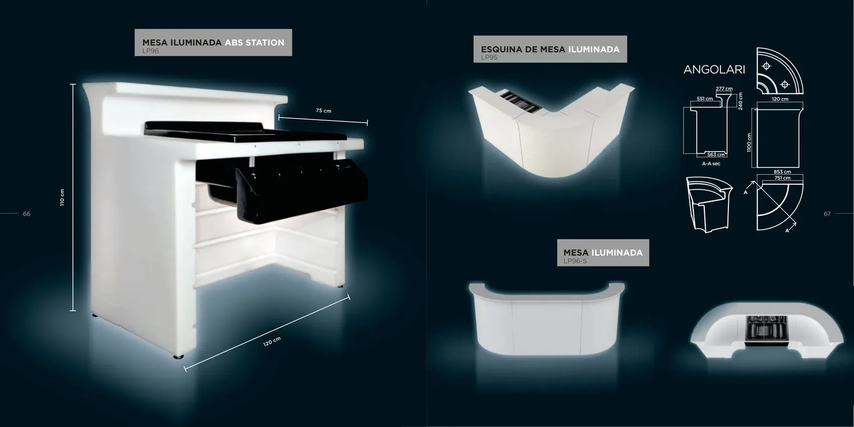 Mesa iluminada ABS Station LP96 y esquina de mesa iluminada LP95