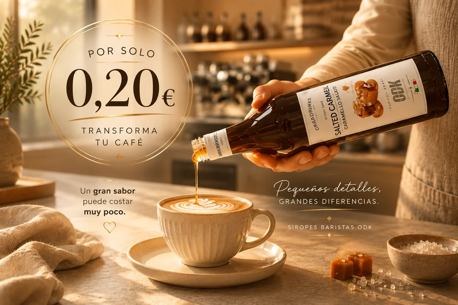 Sirope barista ODK: por solo 0,20€ transforma tu café. Pequeños detalles, grandes diferencias