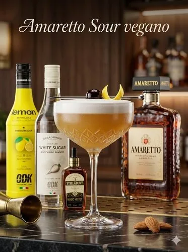 Amaretto sour vegano, receta profesional con producto ODK