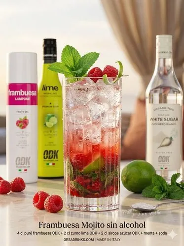 Frambuesa mojito sin alcohol, receta profesional con producto ODK